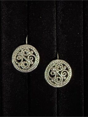 Sterling Silver Filigree Round Drop Earrings - Silver